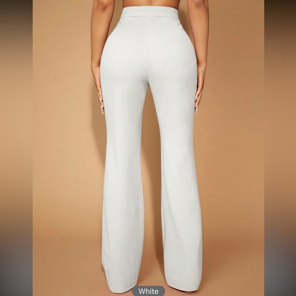 White high waisted flared leg dress pants front seam - Picture 2 of 4
